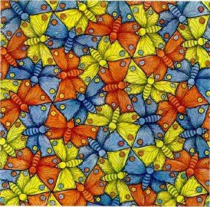 “Borboletas”; desenho, 1948; de M. C. Escher.